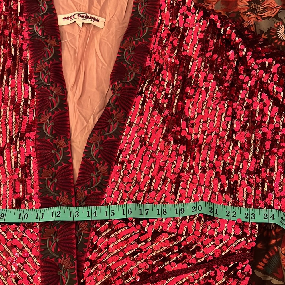 NWOT FREE PEOPLE Red Sequin Long Belted Duster Coat - Picture 11 of 12
